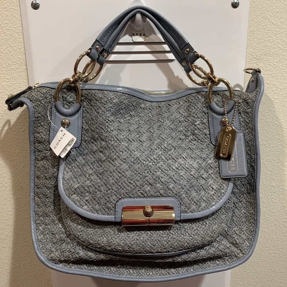 Coach Woven Leather Kristin Satchel Blue Gold LTED